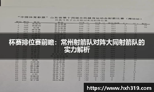 杯赛排位赛前瞻：常州射箭队对阵大同射箭队的实力解析